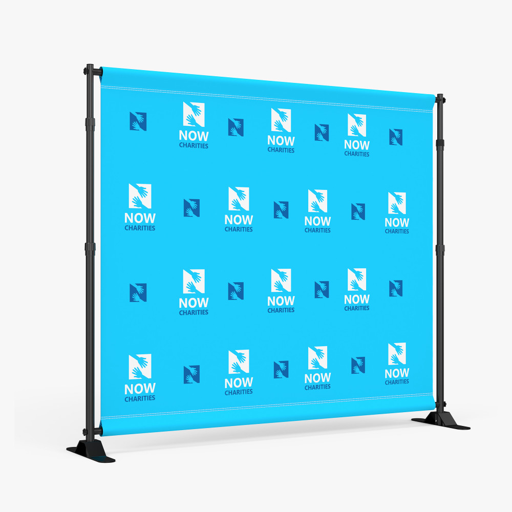 Step and repeat backdrop media wall at an event