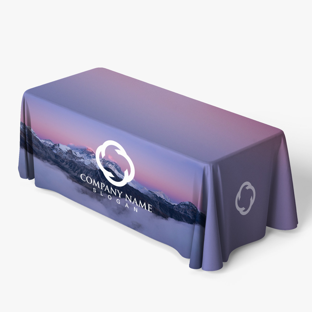 Printed table throws at a trade-show booth